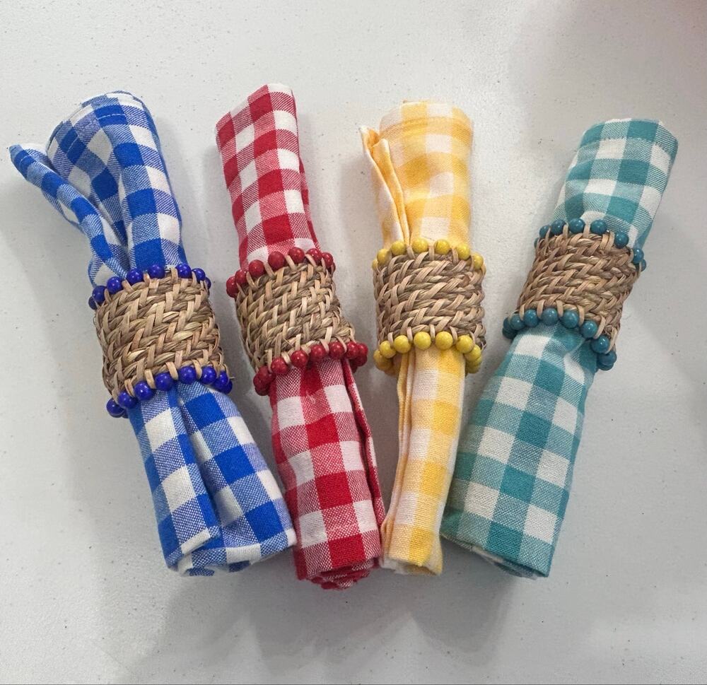 Pioneer Woman Chunky Stripe Napkins Rings Set 18x18 Farmhouse